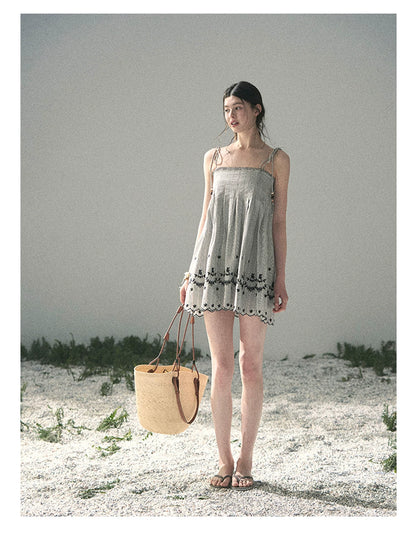 “Ripples Along the Hem” Misty Sea Gray Reversible Babydoll Dress