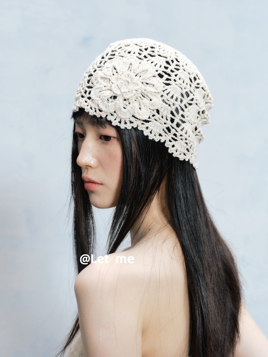 Floral Crochet Beanie – Openwork Lace Knit Hat