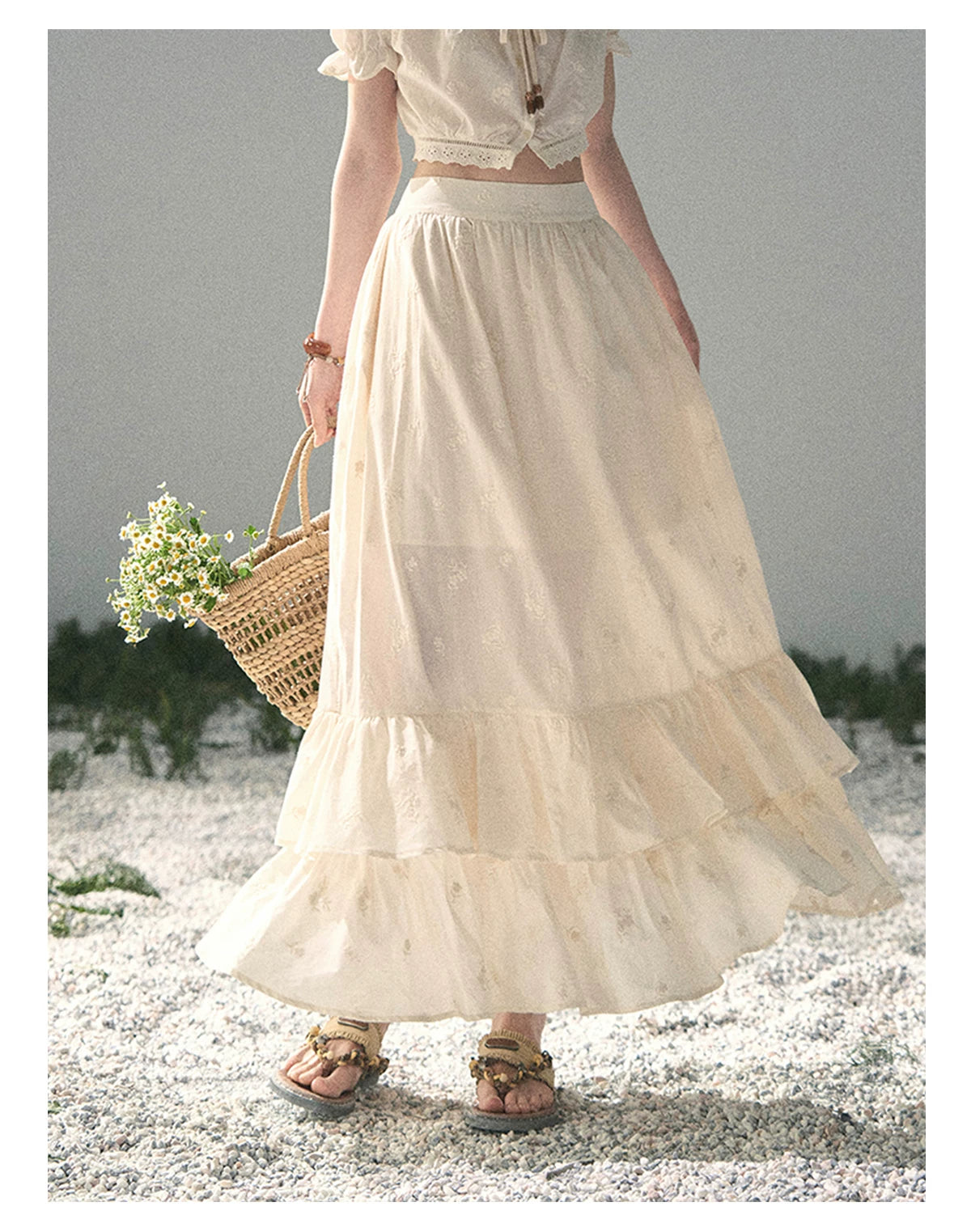 “Fallen Into the Garden” Dutch Cream Two-Piece Skirt Set 5635432