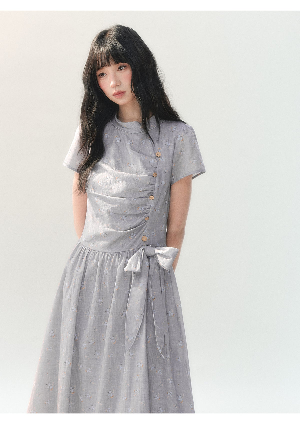 [CAN] "Lavender Mist Letter" Smoky Lavender Floral Bow Dress