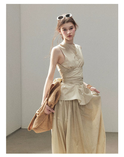 "The Last Falling Leaf" Milk Tea Lyocell Two-Piece Skirt Set