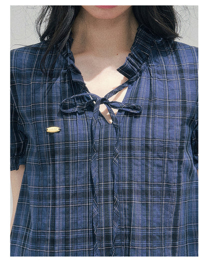 “Soft Pleats in Motion” Academy Blue Bubble Mini Dress