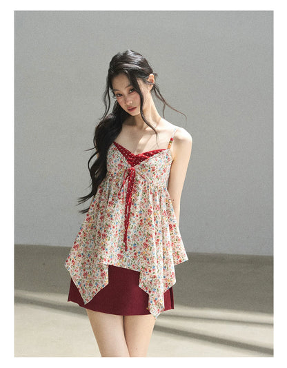 "Berry Petals" Dutch Cream Layered Floral Asymmetrical Peplum Top