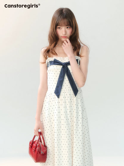 "Soft Mist Cream Puff" White Polka Dot Cami Dress LL2026207
