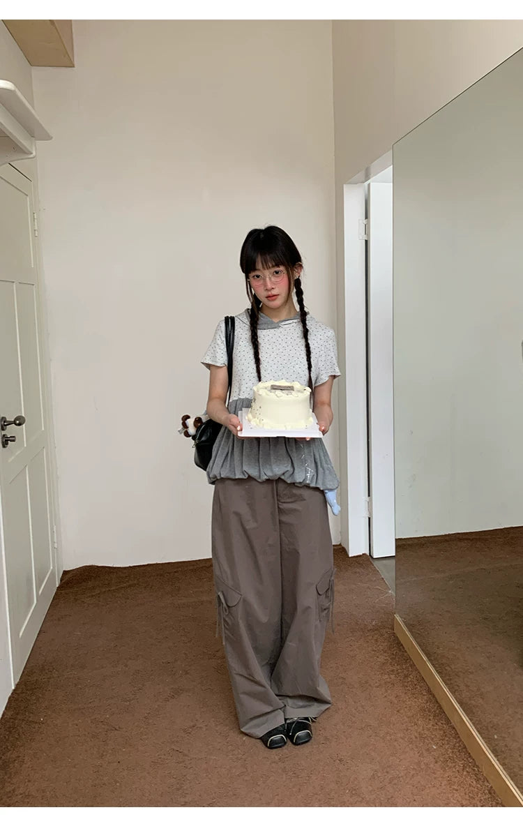 "Street Stroll Girl" Sage Gray Cotton Wide-Leg Cargo Pants