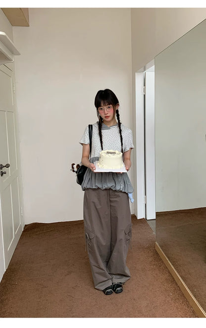 "Street Stroll Girl" Sage Gray Cotton Wide-Leg Cargo Pants
