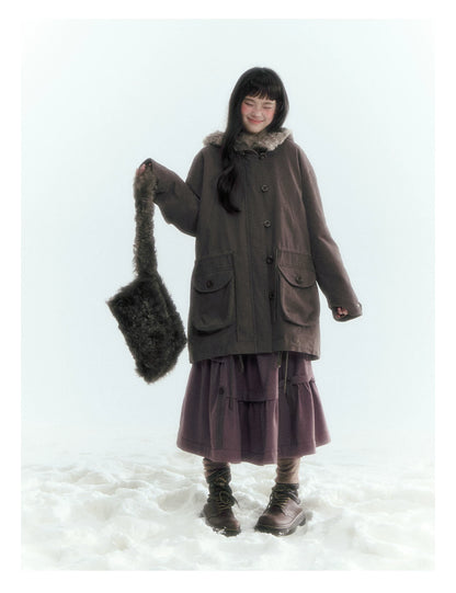 Horridale - Vintage Washed 90% White Duck Down Parka with Faux Fur Hood - Coffee Brown