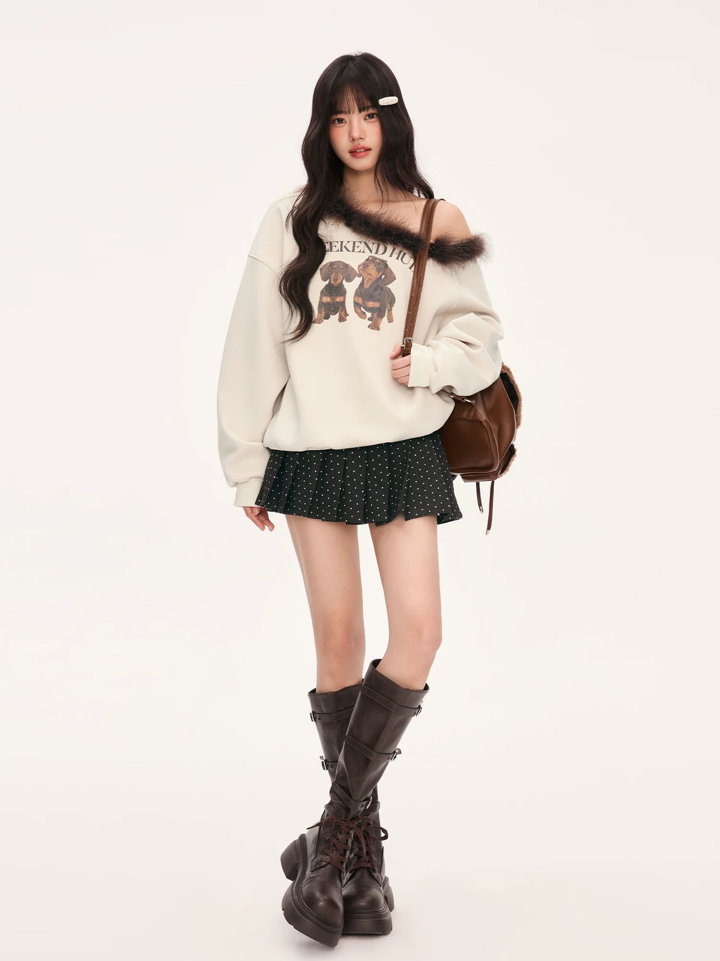 "Cozy Departure" Apricot Off-Shoulder Sweatshirt