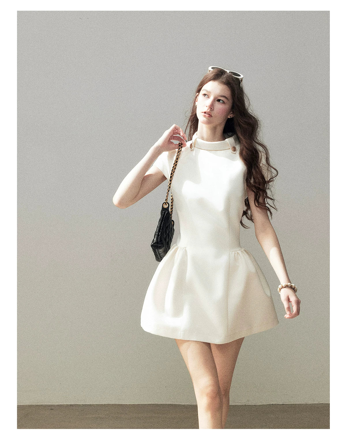 "Light Above the Clouds" Cream Ivory Satin Fit & Flare Mini Dress