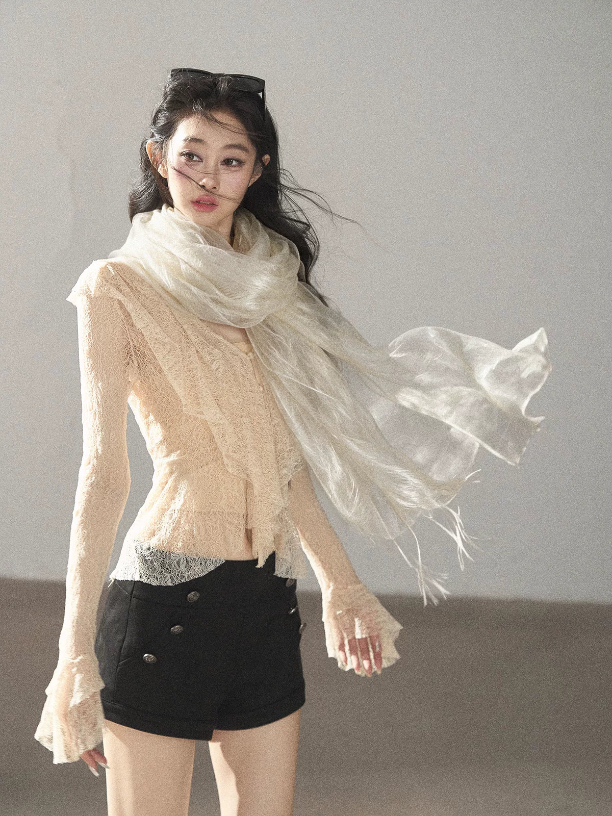 AOMALM - 100% Silk Sheer Fringe Scarf