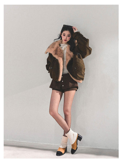 少也眼 "Winter Rendezvous" Coffee Brown Plush Fleece Jacket