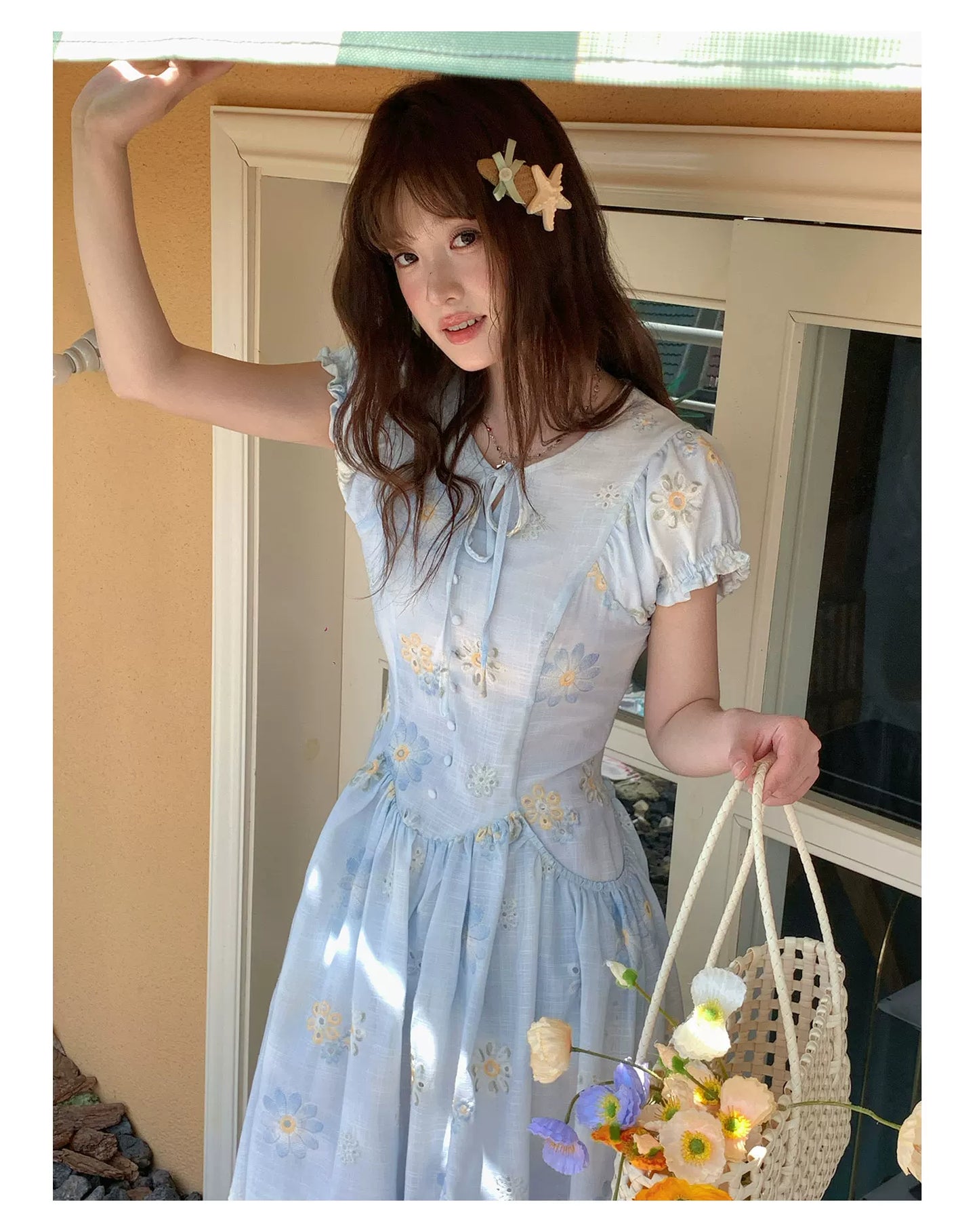 [RF] “Blue Daisy Whisper” Sky Blue Floral Dress