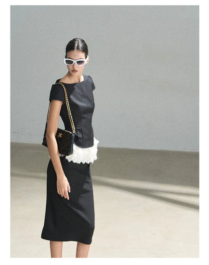 "Her Black & White Poem" Elegant Contrast Two-Piece Set