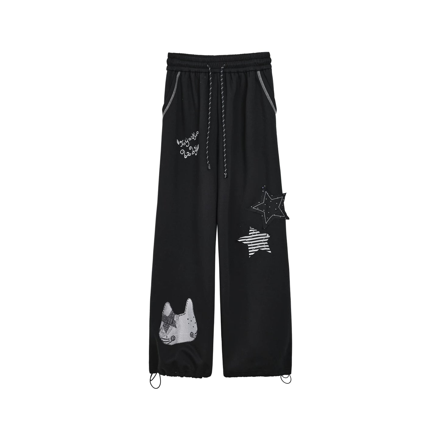 "Cold Air" Black Padded Jacket / Base Layer Top / Polka Dots Skirt / Sweatpants Set