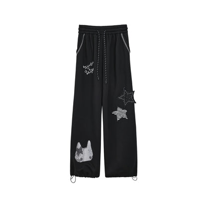 "Cold Air" Black Padded Jacket / Base Layer Top / Polka Dots Skirt / Sweatpants Set