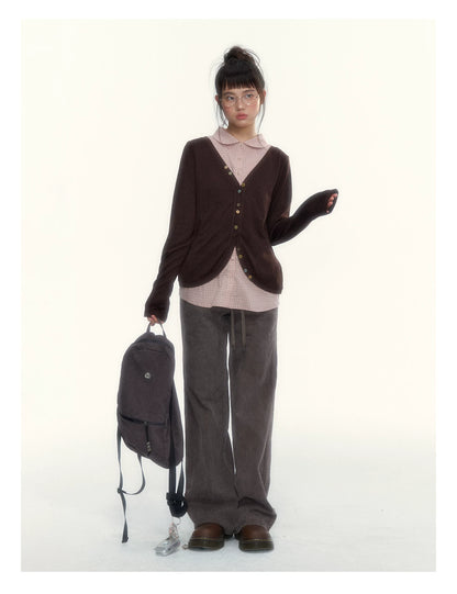 "A Season Called Autumn" Coffee Brown Vintage Washed Wide-Leg Utility Pants