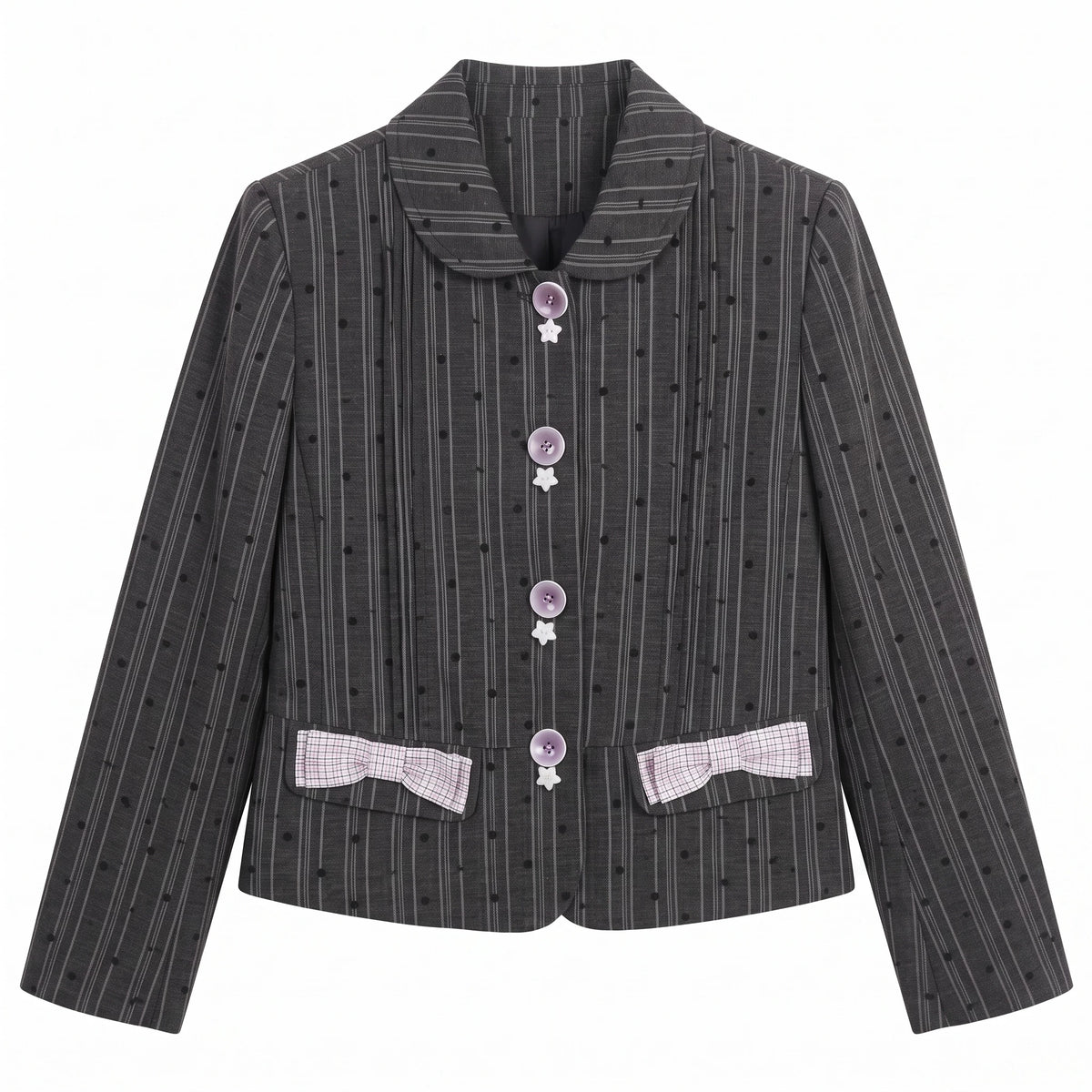 [[RF] “Ink Plaid Prelude” Gray-Purple Plaid Striped Pleated Skirt Two-Piece Set