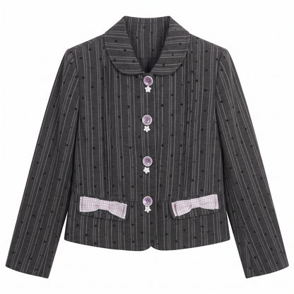 [[RF] “Ink Plaid Prelude” Gray-Purple Plaid Striped Pleated Skirt Two-Piece Set