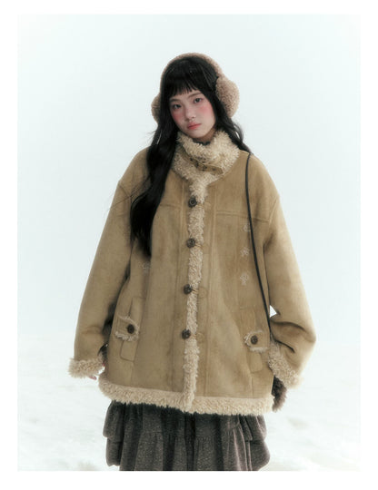 Horridale - Vintage Tan Suede-Effect Sherpa-Lined Stand Collar Jacket