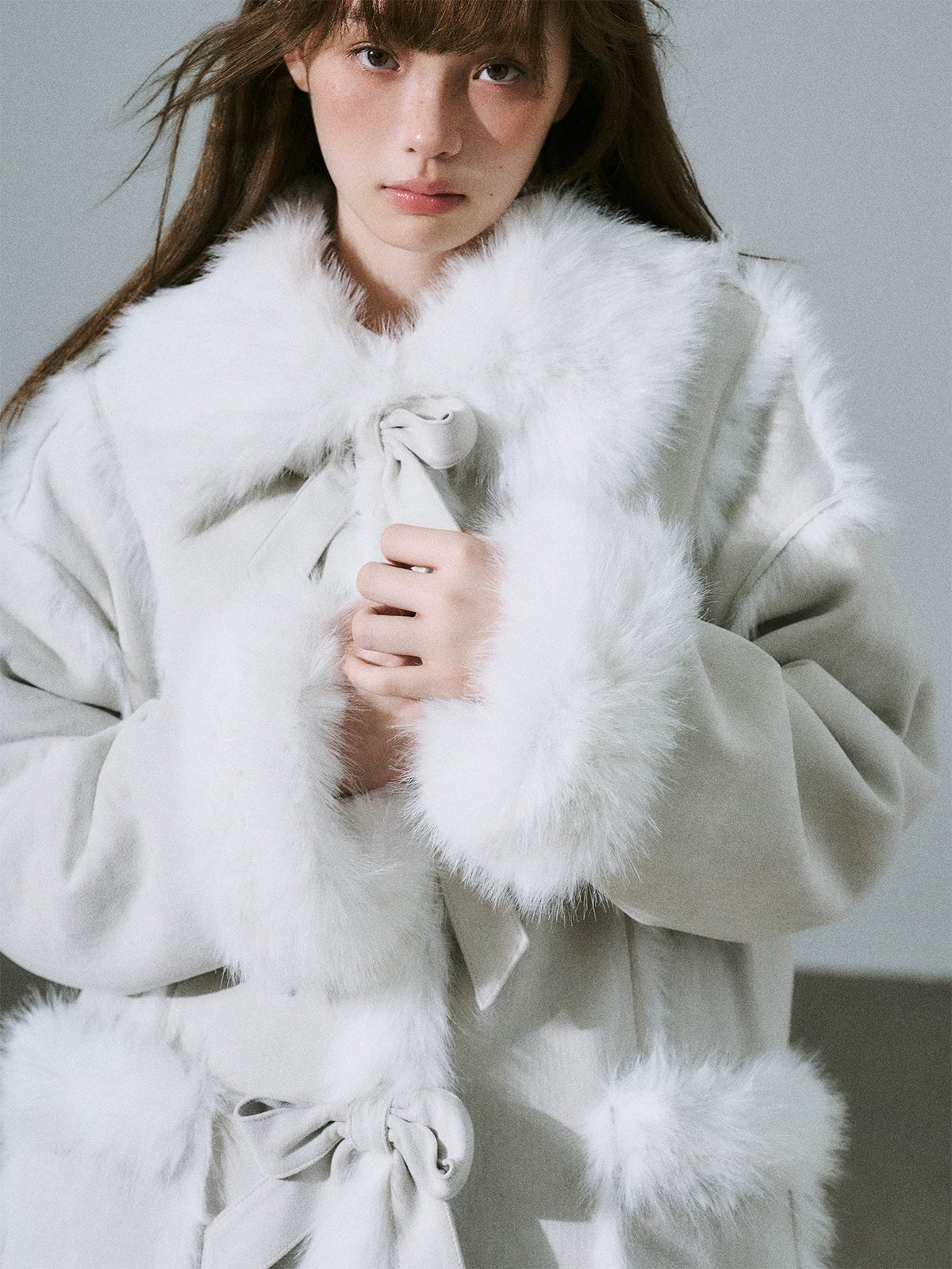 LOST FOREST - Silver Gray Faux Fur Long Coat