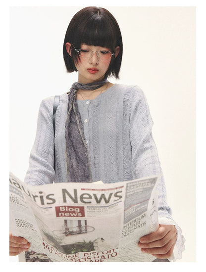 "Wisteria Whisper" Open-Knit Lace Tie Cardigan (Wisteria/ Ivory)