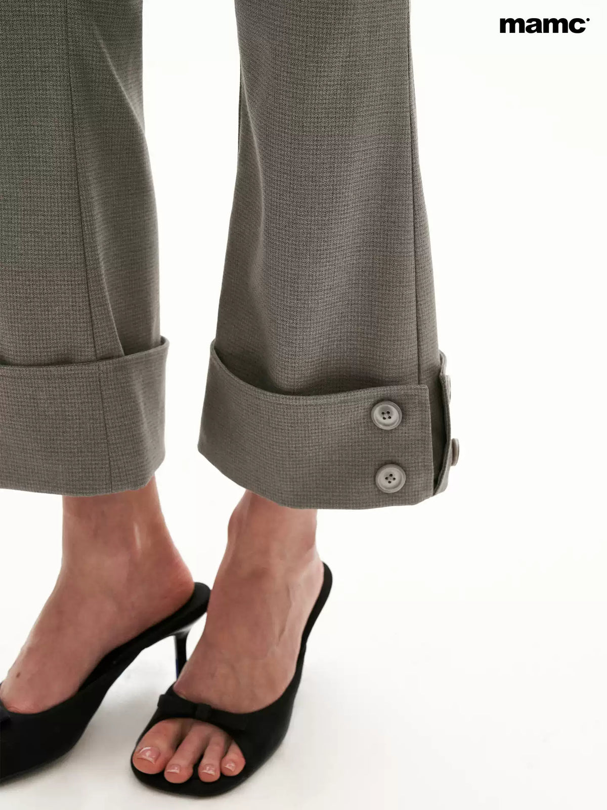 MAMC - Gray Asymmetric Muse Cropped Flare Trousers