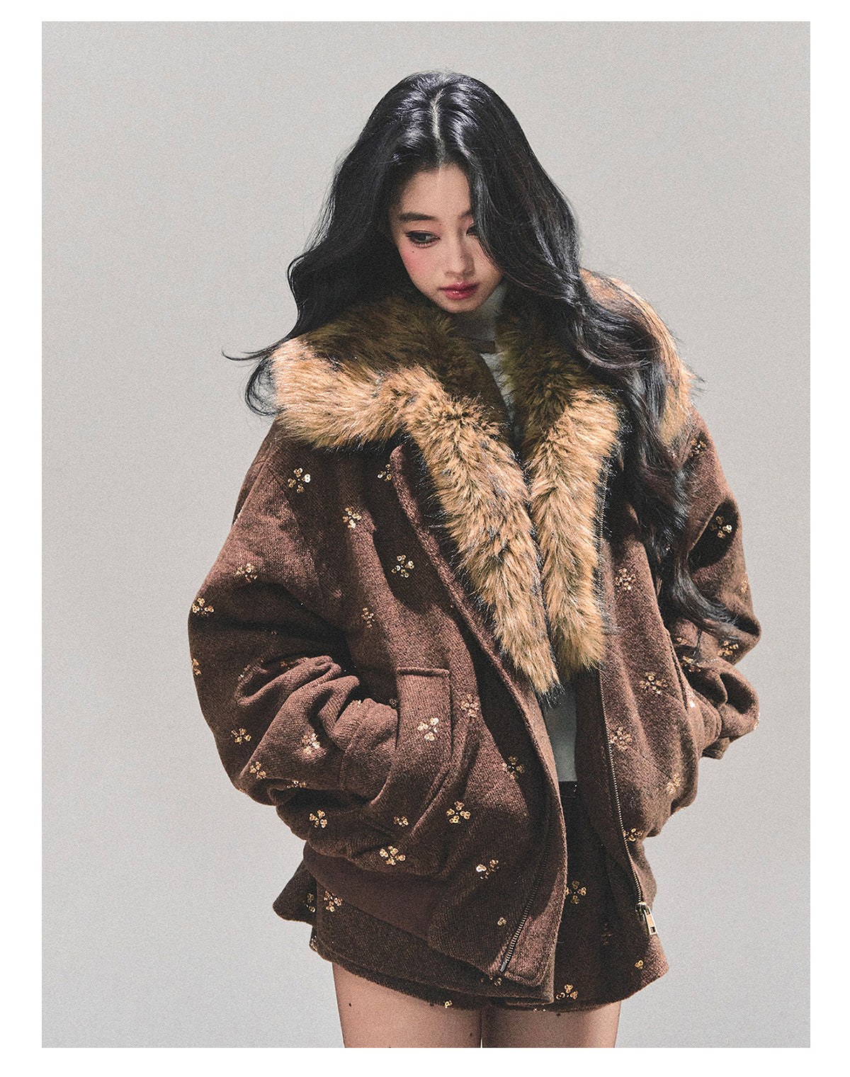 少也眼 “Whispers of Snowfall” Wool-Blend Quilted Two-Piece Set 453454