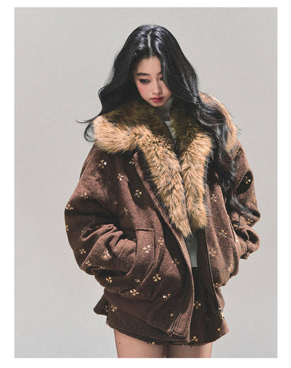 少也眼 “Whispers of Snowfall” Wool-Blend Quilted Two-Piece Set 453454