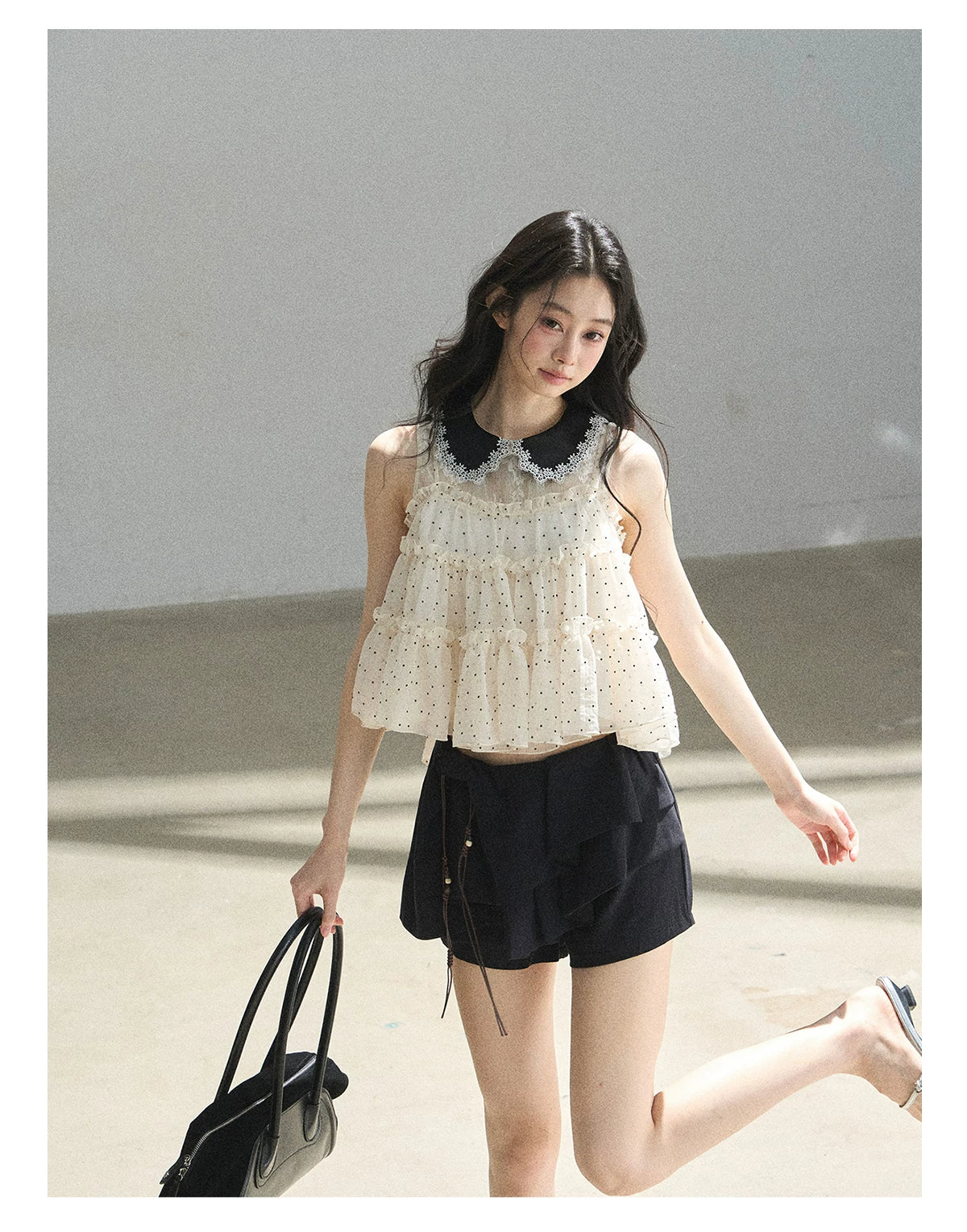 "A Dream Like Foam" French Polka Dot Chiffon Babydoll Blouse