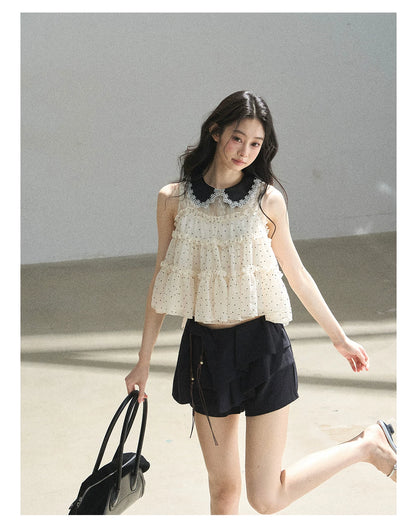 "A Dream Like Foam" French Polka Dot Chiffon Babydoll Blouse