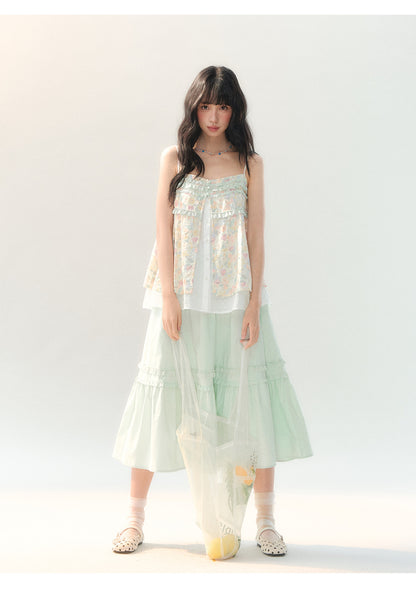 [CAN] "Spring Garden" Floral Lace Cami Skirt Set
