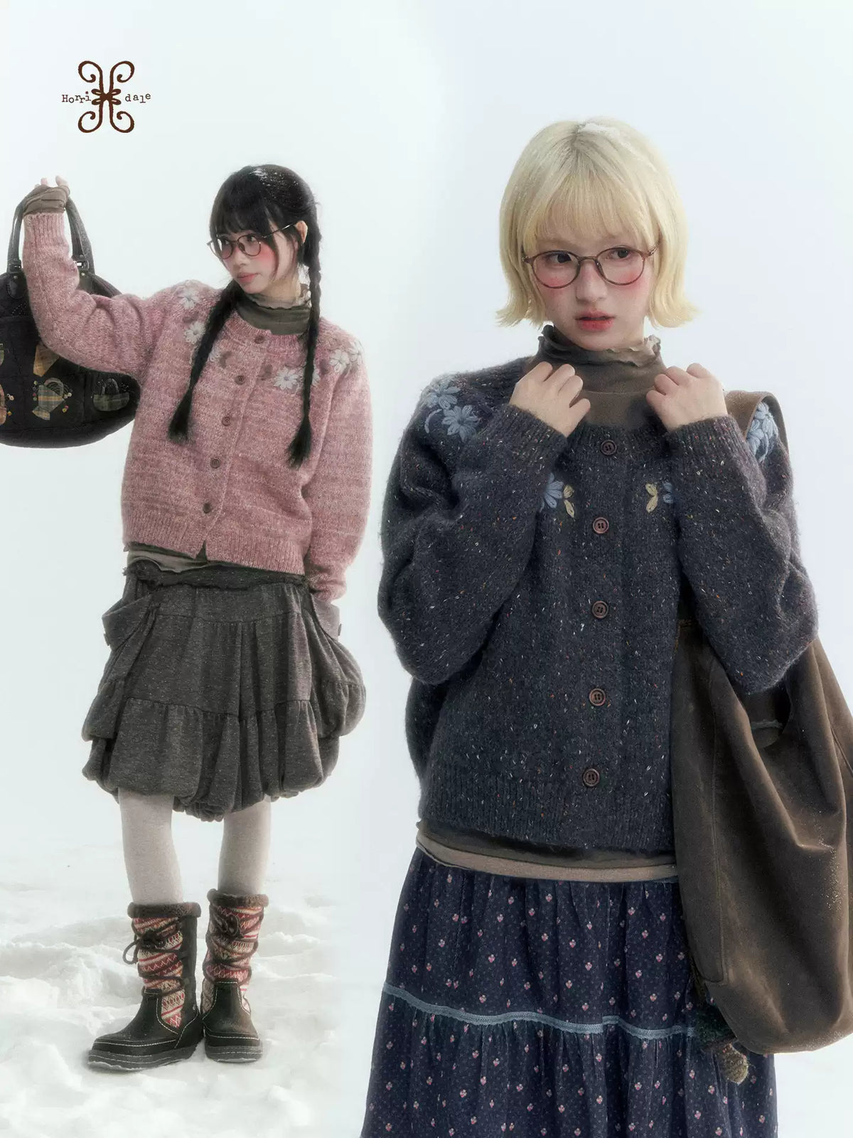 Horridale - Dark Heather Gray Vintage Crochet Flower Knit Cardigan