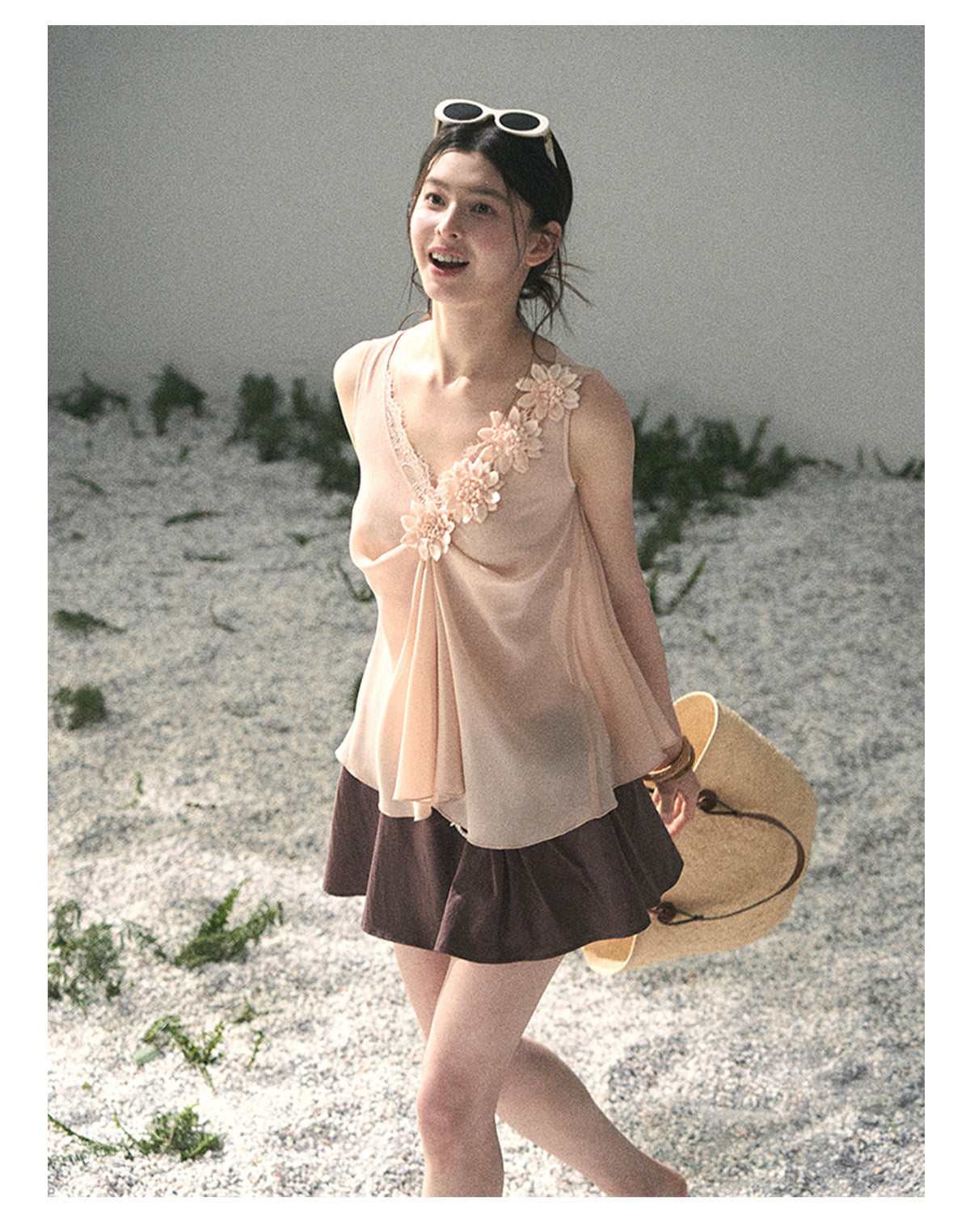 “Silent Rose” Blush Pink Floral Lace Sleeveless Top