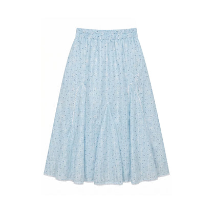 “Blue Berry Stardust” Blue Floral Polka Dot Skirt