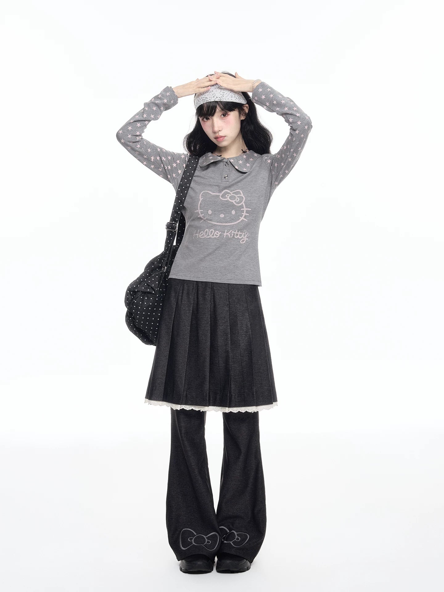 170726K  "Grey Stardust" Layered Campus Collection (Long Sleeve Top / Layered Skort / Athletic Shorts)