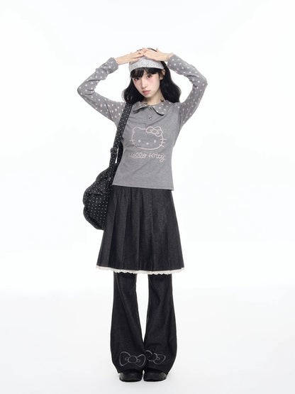 170726K  "Grey Stardust" Layered Campus Collection (Long Sleeve Top / Layered Skort / Athletic Shorts)