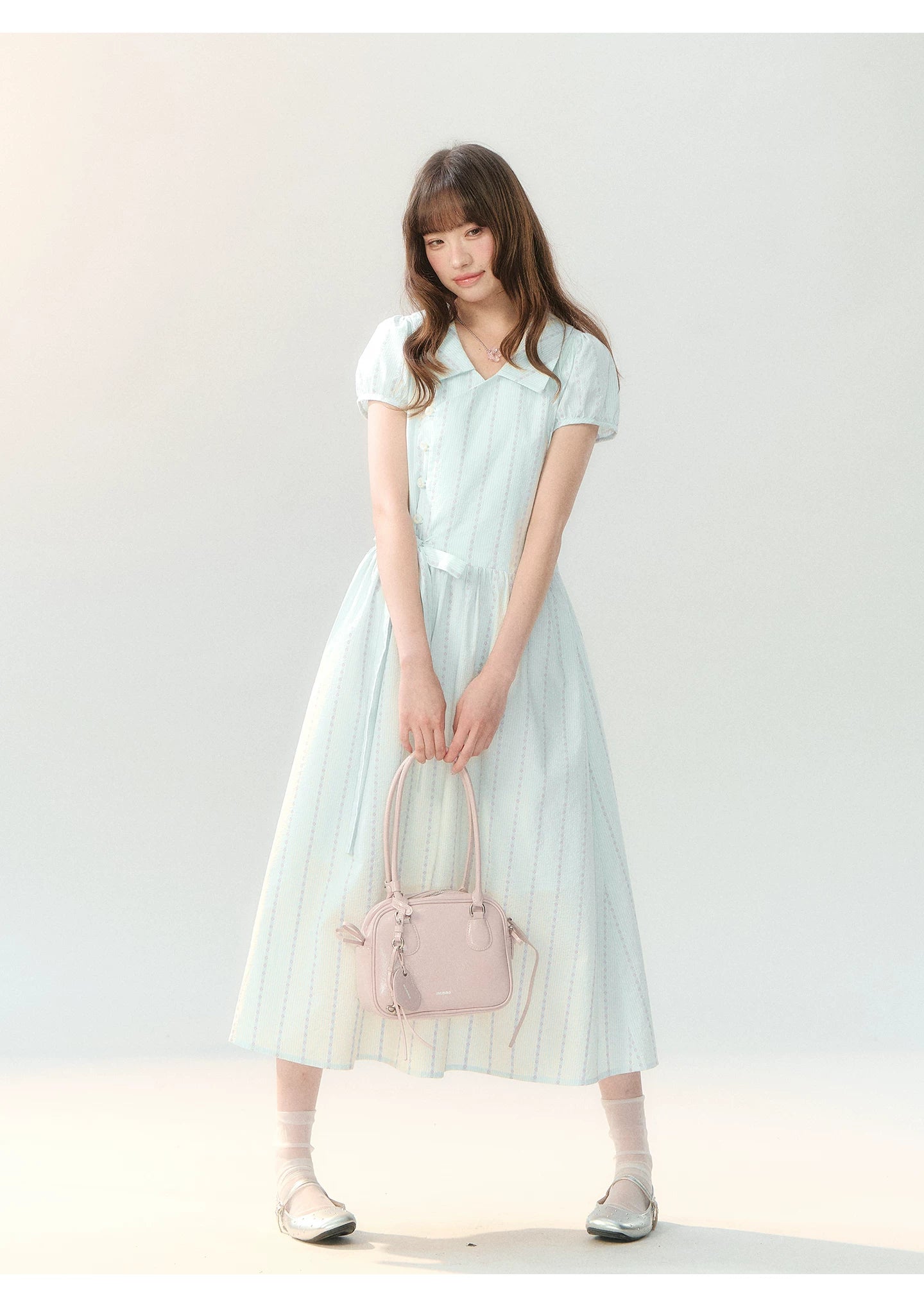 "Early Summer Letter" Blue Stripe Bow-Tie Wrap Dress PP2026211