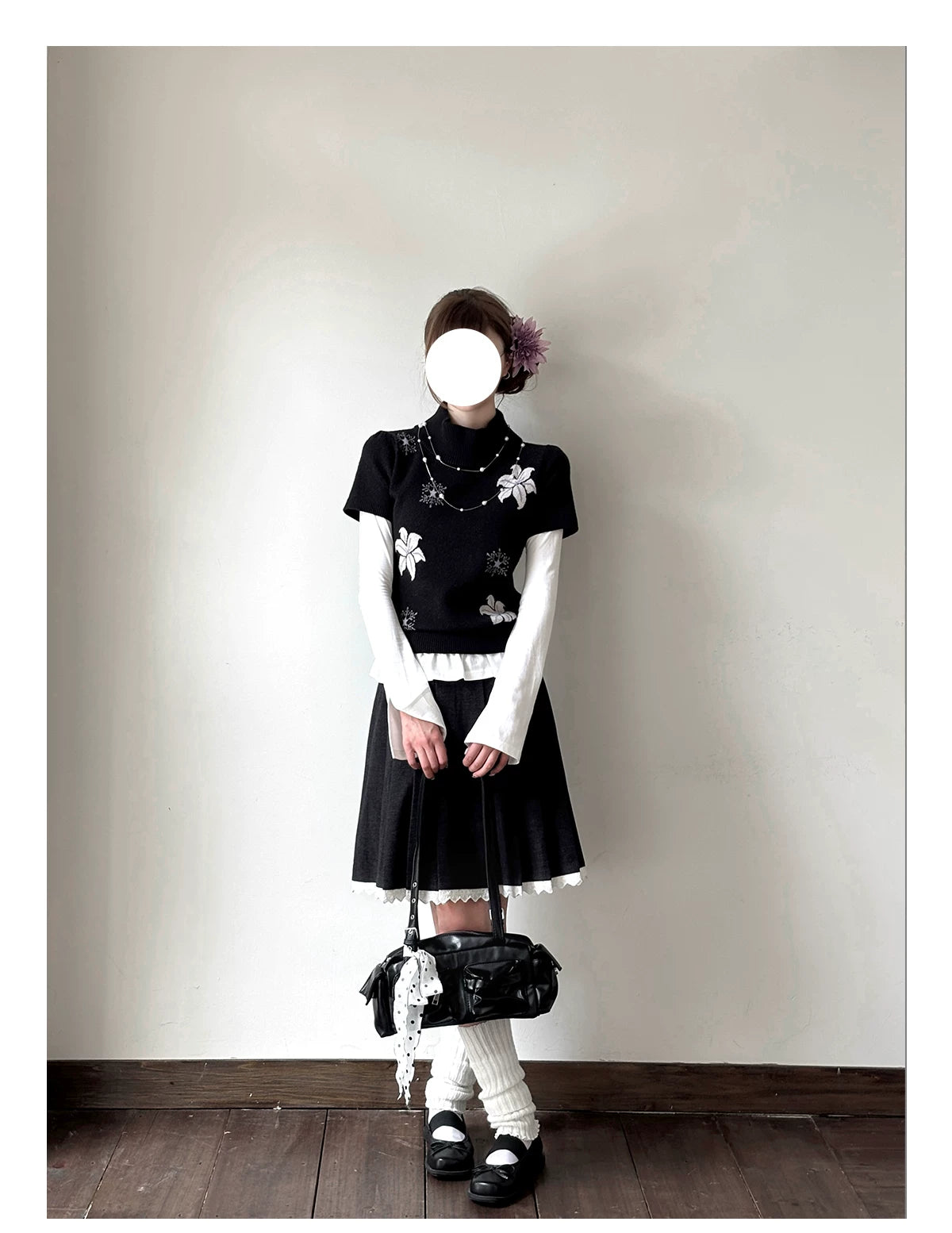 "Showa Lily" Black Knit Sweater Vest Set