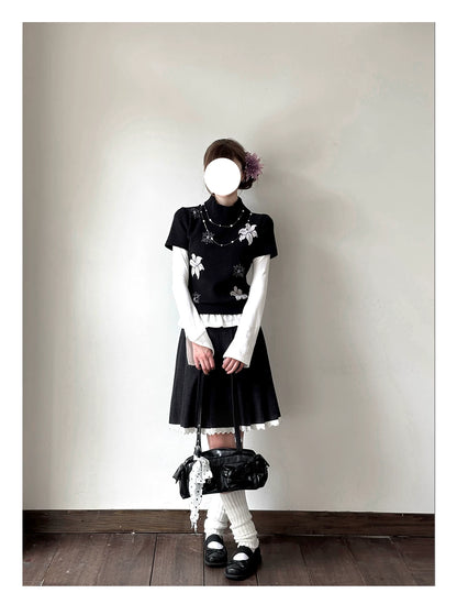 "Showa Lily" Black Knit Sweater Vest Set