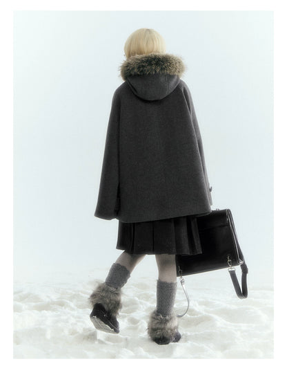 Horridale - Dark Gray Wool-Look A-Line Pleated Mini Skirt