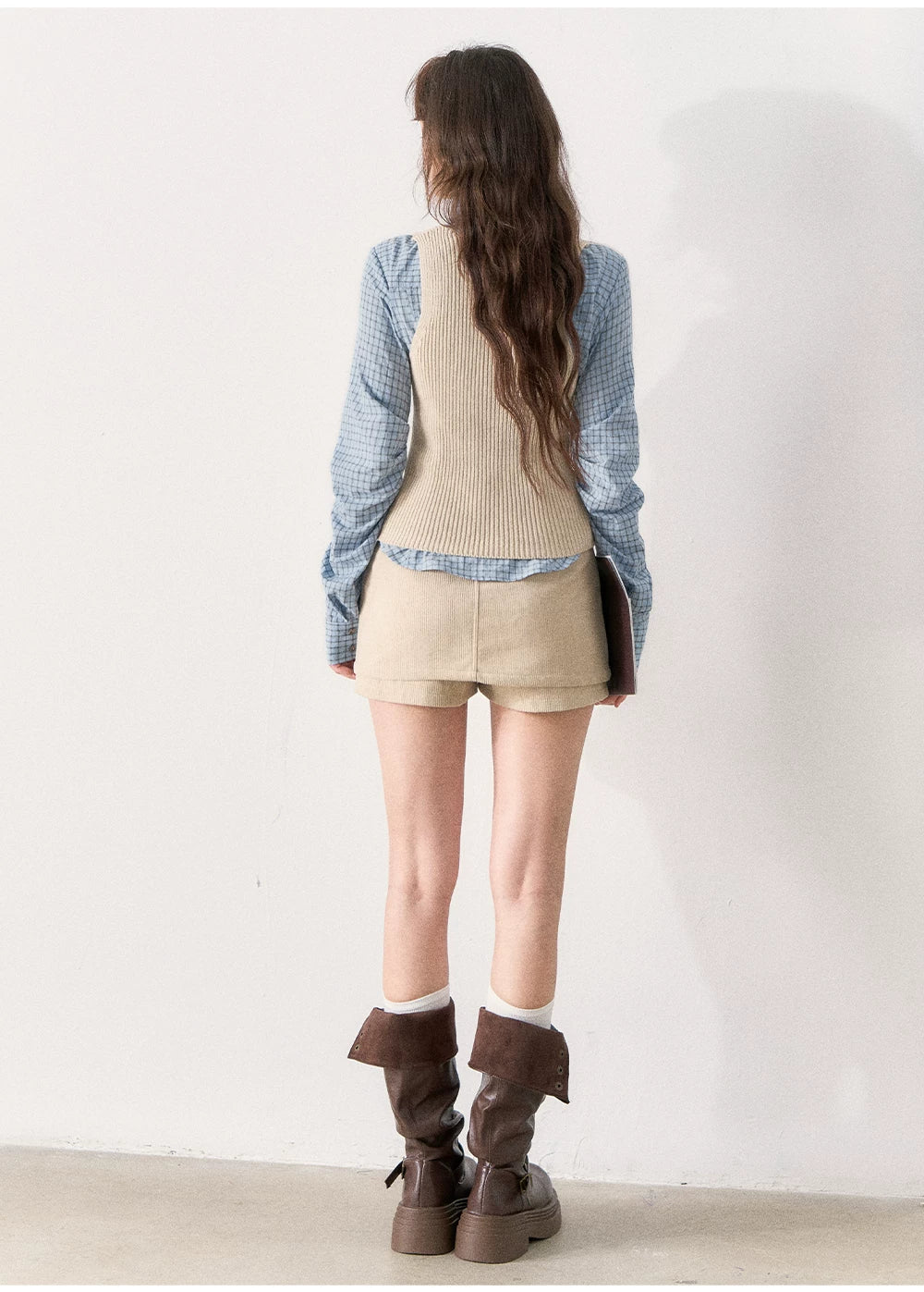 [TMMG] Miu-Inspired Blue Shirt, Knit Vest & Corduroy Skirt Set