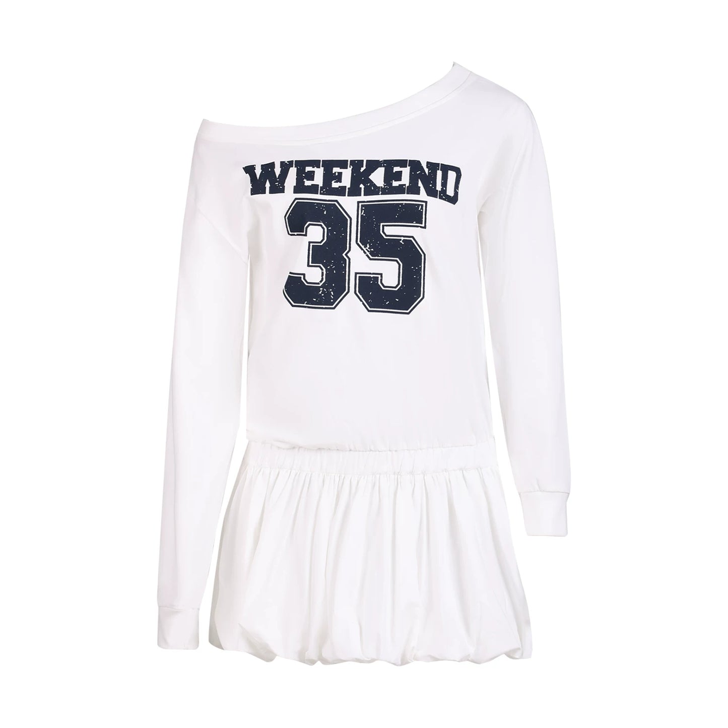 "Off-Duty Muse" White One-Shoulder Bubble Hem Dress