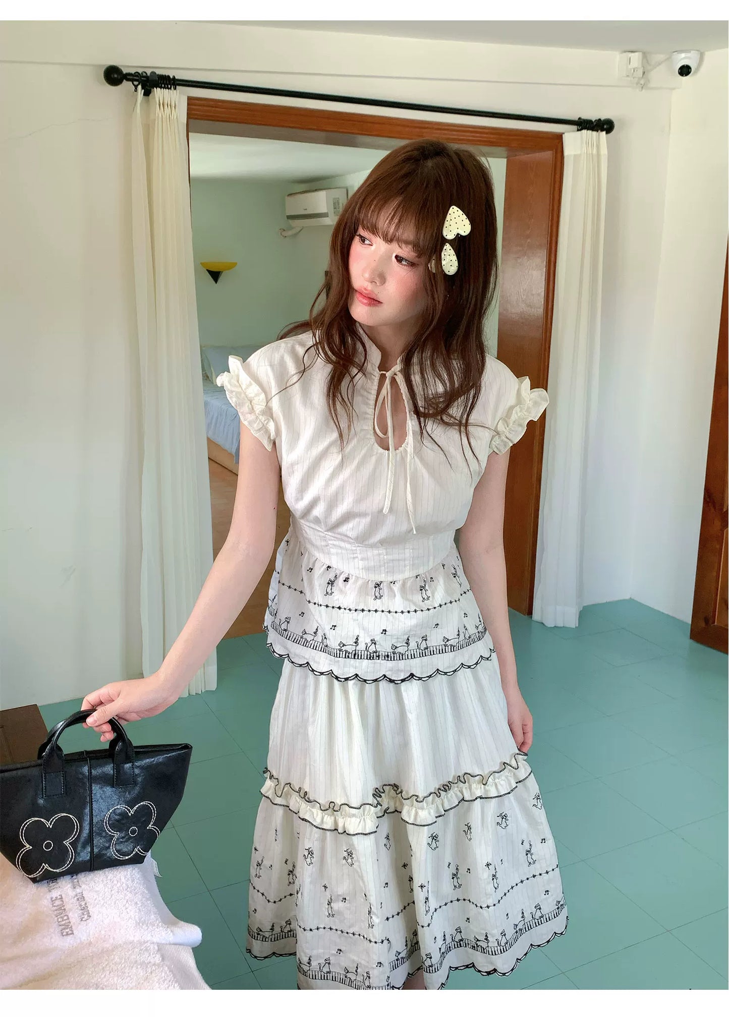 [RF] “Ivory Star Whisper” Polka Dot Two-Piece Skirt Set