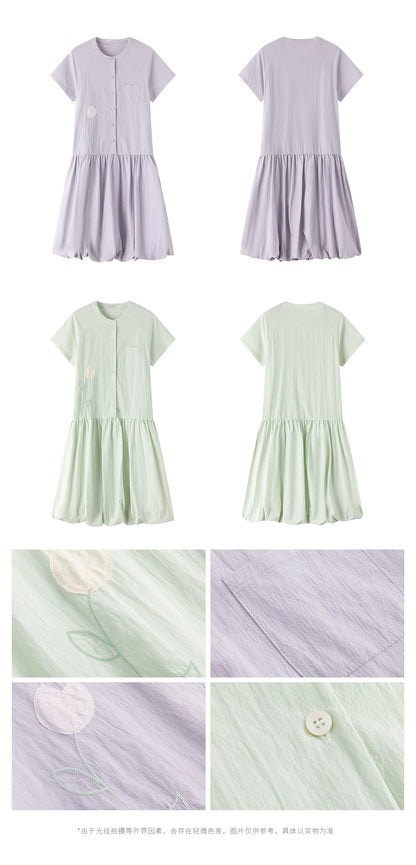 "Tulip Spring Letter" Bubble Hem Shirt Dress SJ2026030