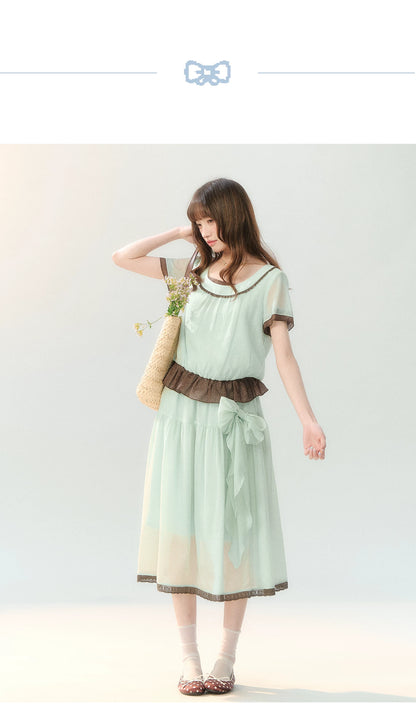 "Mint Sugar Whimsy" Mint Green Polka Dot Two-Piece Skirt Set LL2026194
