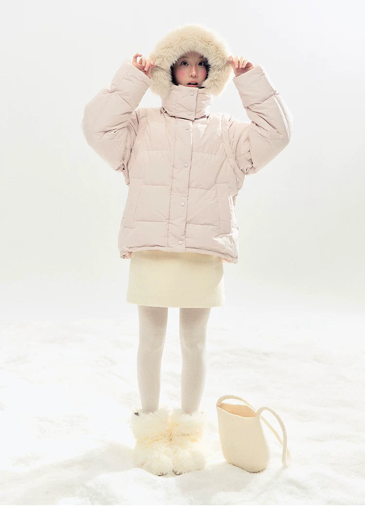 "Blush Cloud Haven" Misty Pink 2-Way Detachable Sleeve Down Jacket & Vest