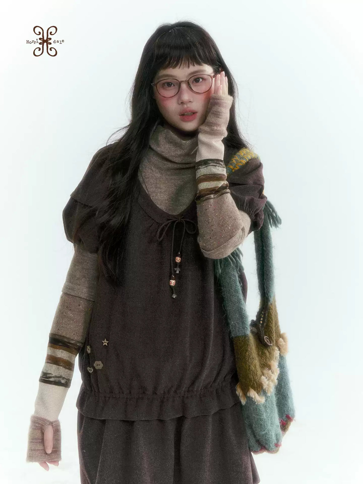 Horridale - Light Brown Colorblock High Cowl Neck Long Sleeve Top