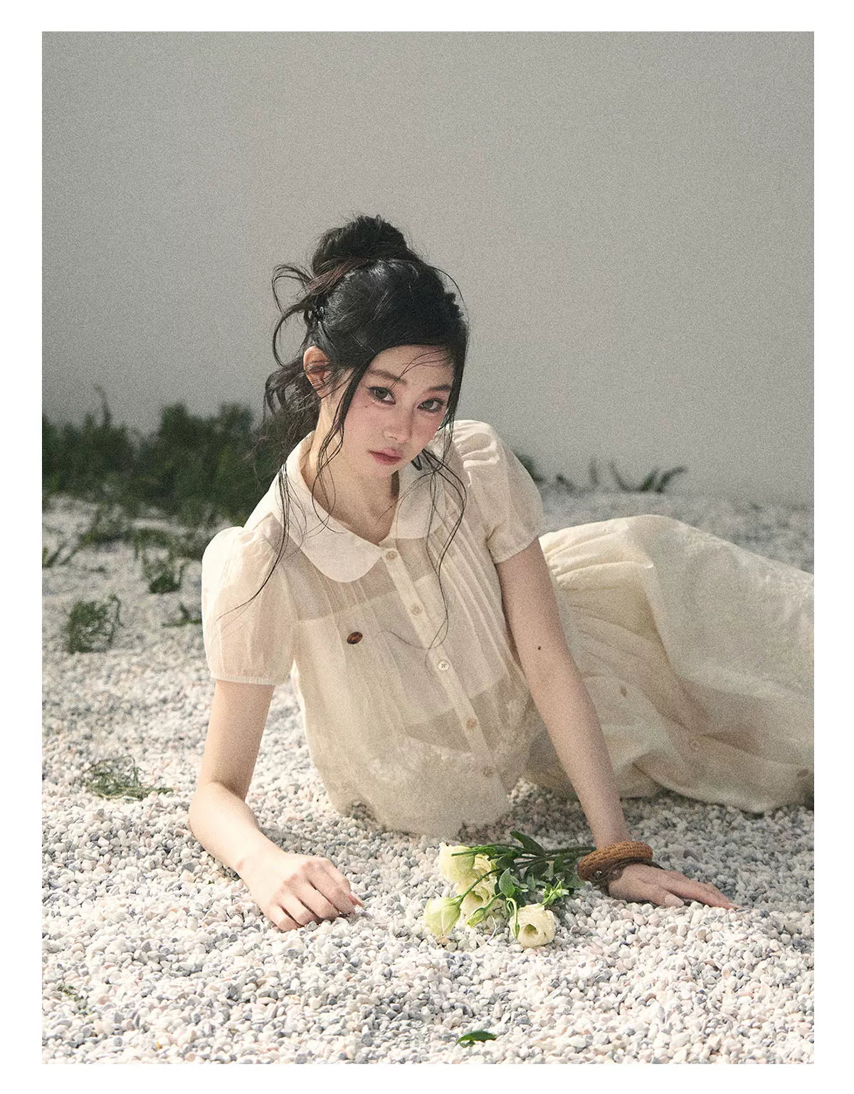 "Apricot Blossom After Rain" Dutch Cheese Lace Blouse & Maxi Skirt Set 532453
