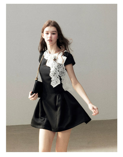 "A River Woven by Moonlight" Rich Black Lace Cocktail Mini Dress