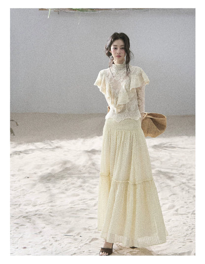 "Translucent Bloom" Dutch Cheese Lace Cropped Top